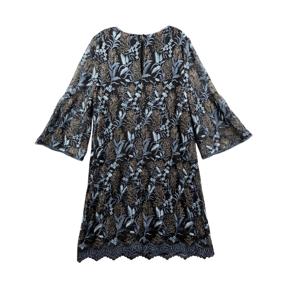 Sundance Black Blue Floral Embroidered Wedding Cocktail Shift Dress Size XL - Picture 2 of 4